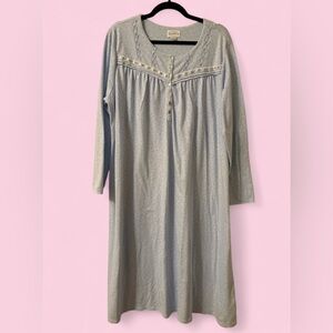 Lanz of Salzburg Blue Long Sleeve Floral Nightgown XXL 22/24 Lace Trim Cozy